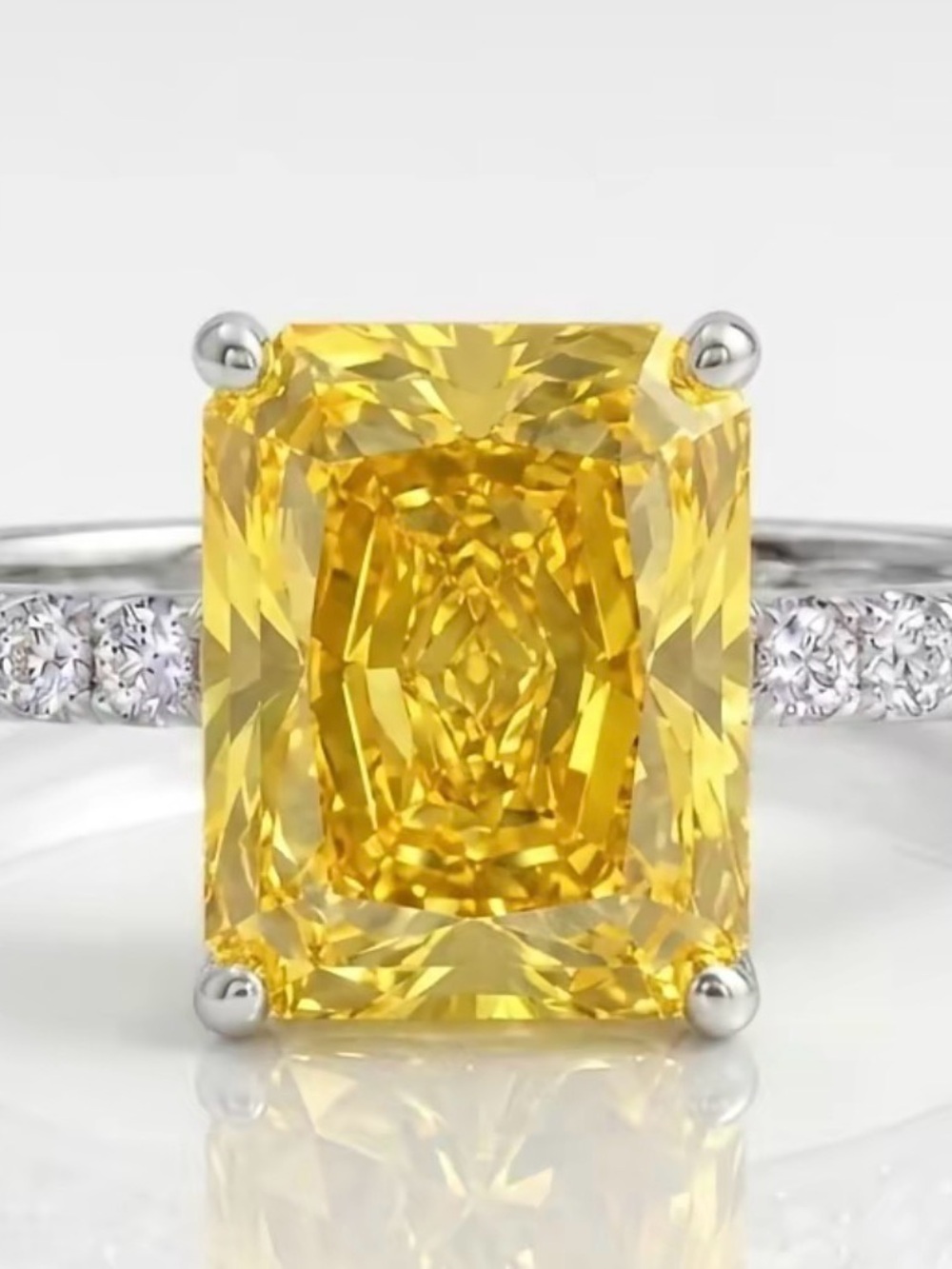 4 Ct Citrine Emerald-Cut Gemstone Ring with Moussanite Pavé Band